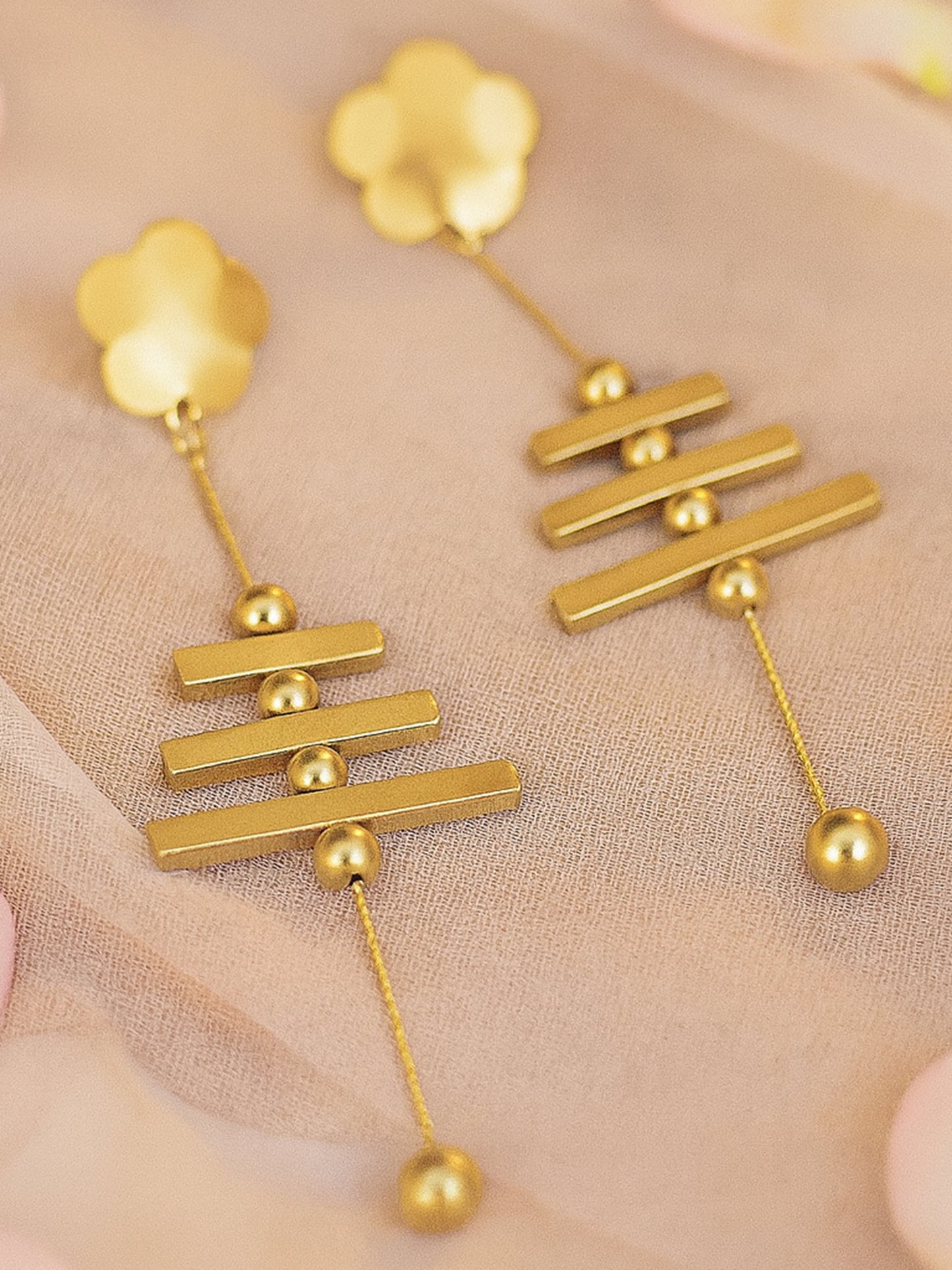 Geometric Bloom Drop Earrings – Modern, Bold & Artistic Statement