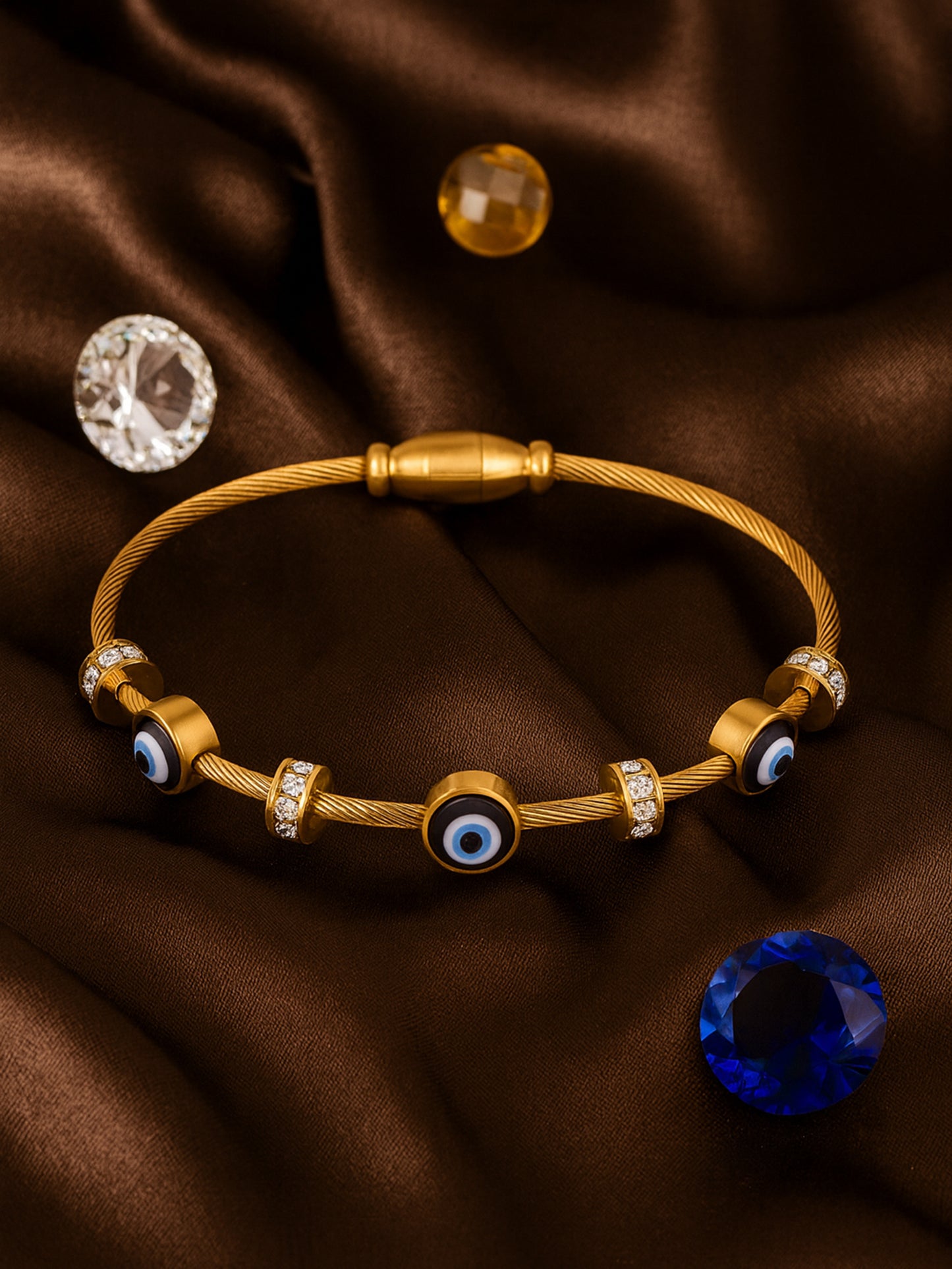Elegant Evil Eye Gold Charm Bracelet