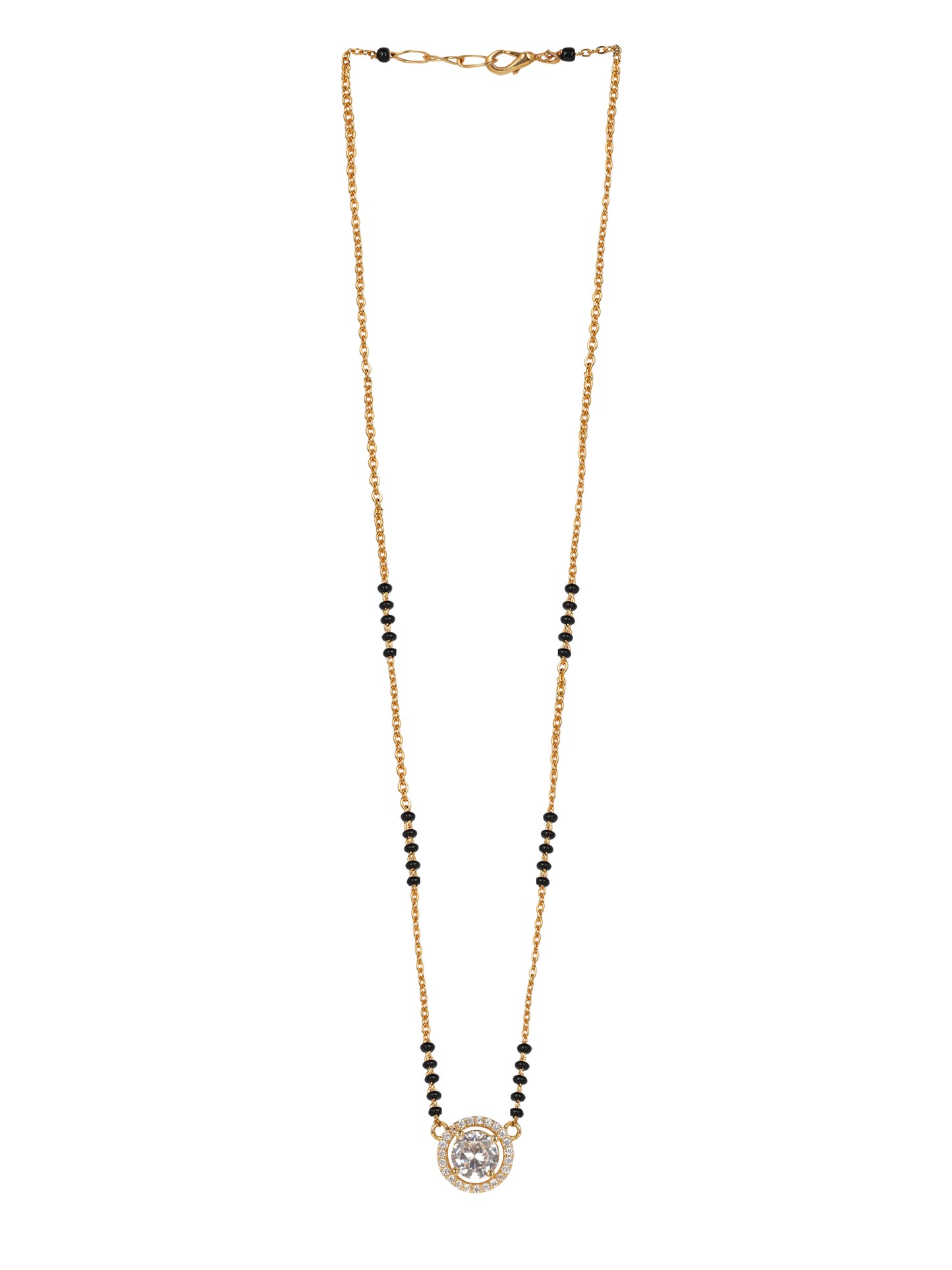 Elegant Black Bead Gold-Plated Mangalsutra with Round Crystal Pendant