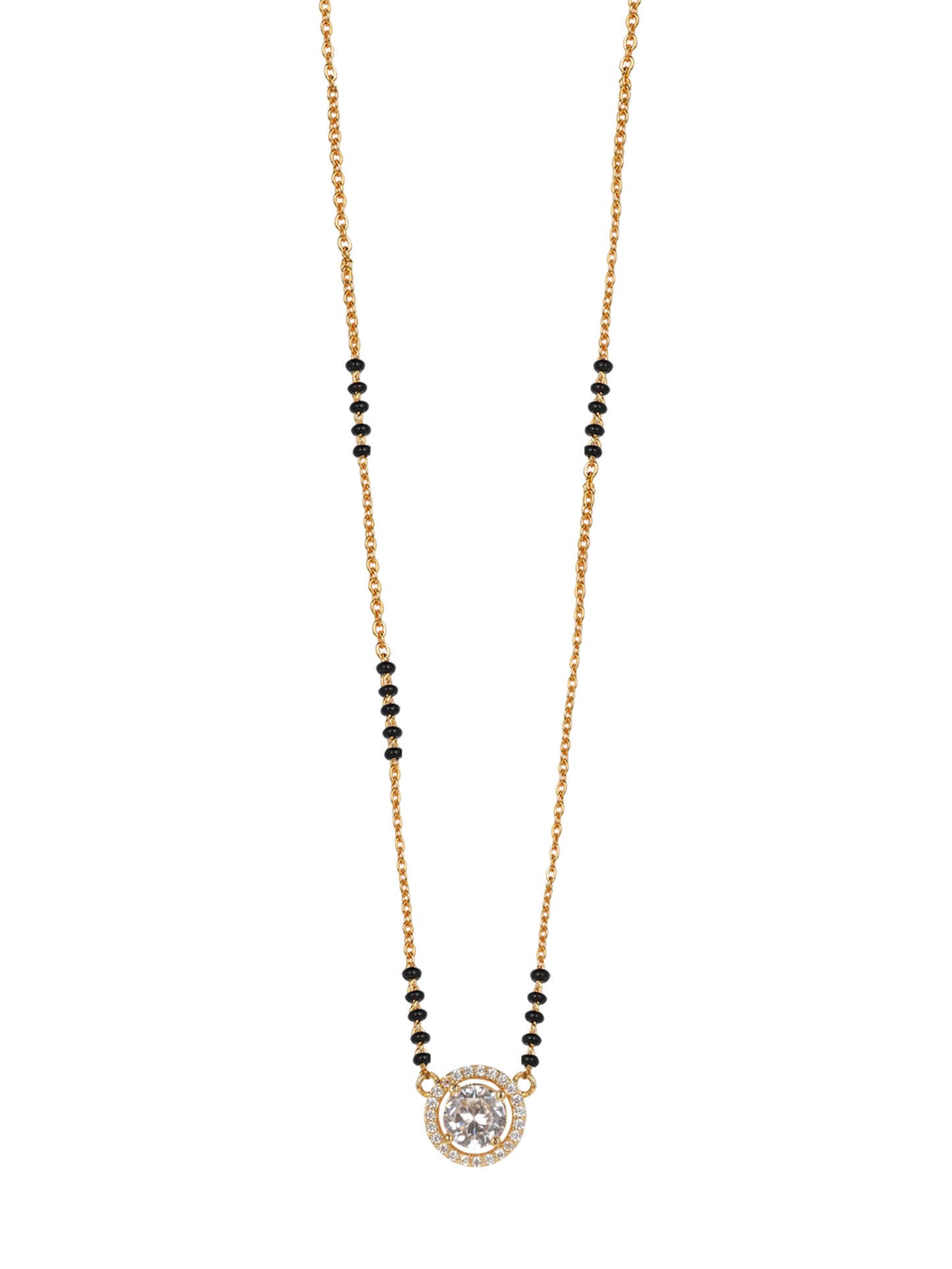 Elegant Black Bead Gold-Plated Mangalsutra with Round Crystal Pendant