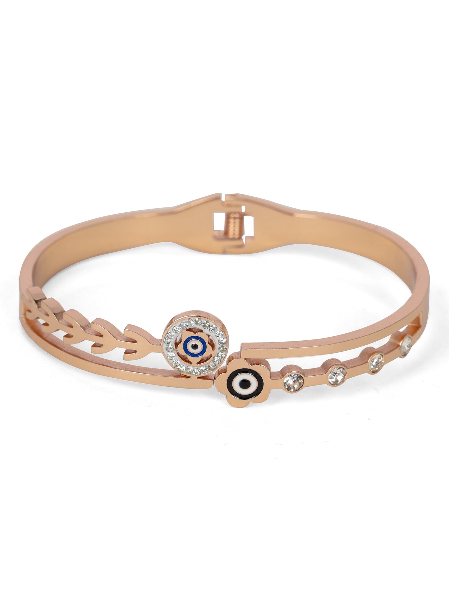 Rose Gold Evil Eye Bracelet with Crystal Accents – Free Size