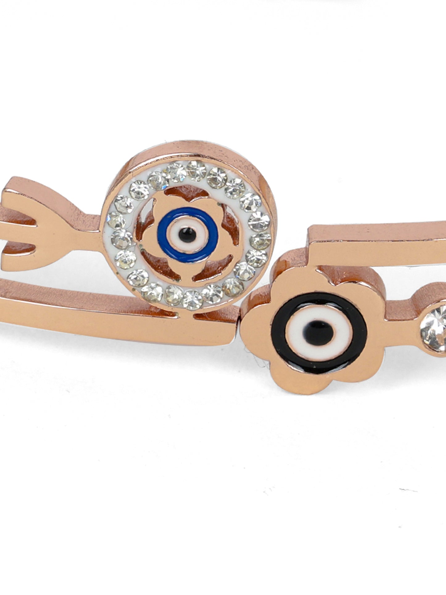 Rose Gold Evil Eye Bracelet with Crystal Accents – Free Size