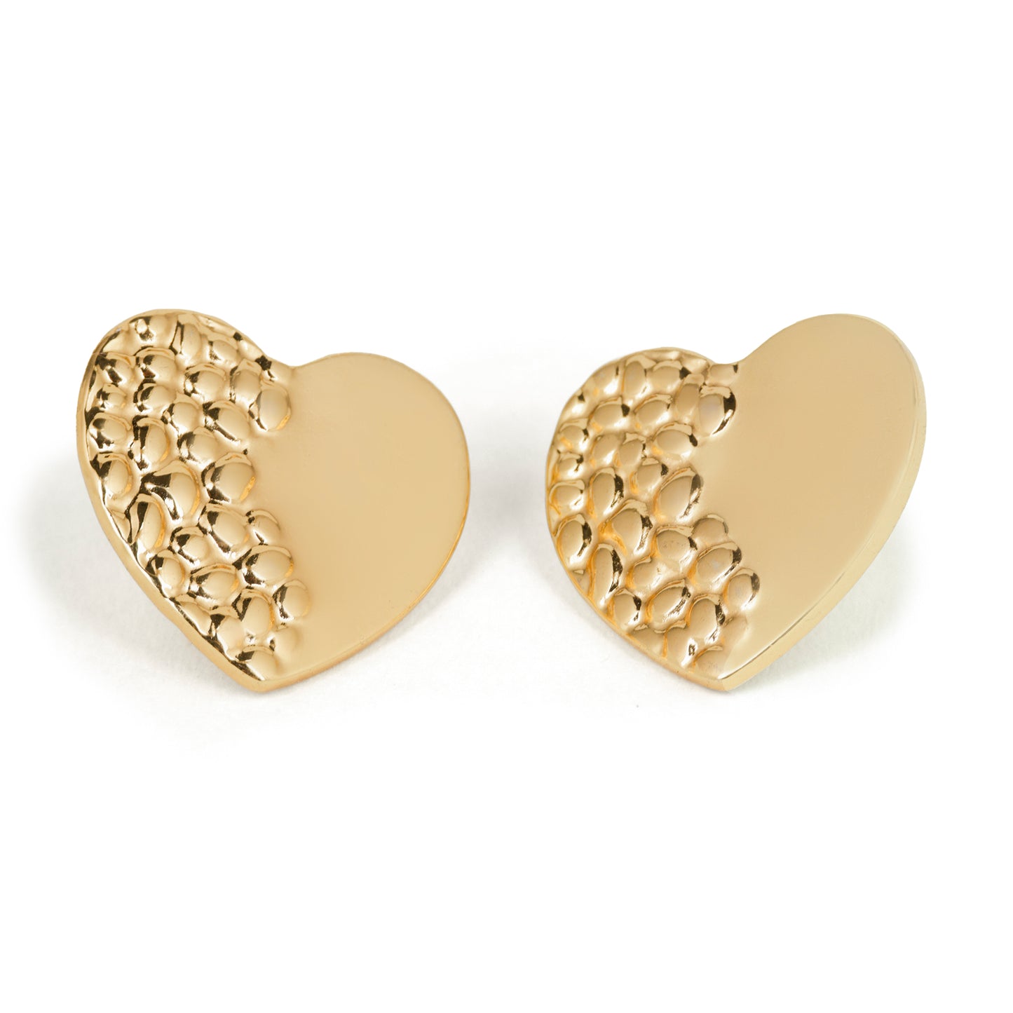 Two-Tone Gold Heart Stud Earrings – Smooth & Textured Design