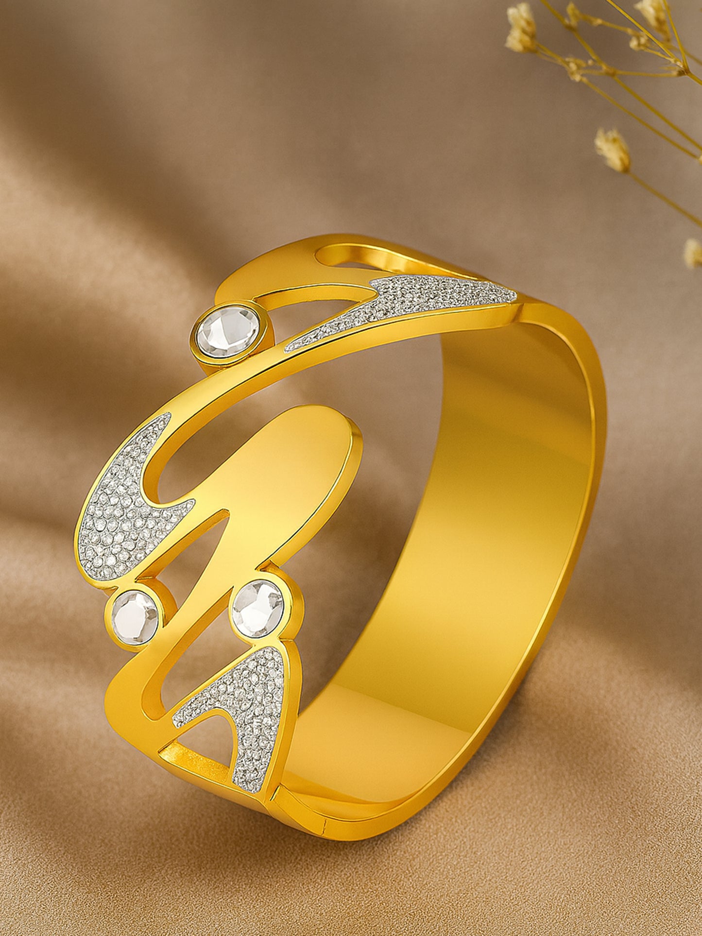 Luxury Gold Wave Crystal Statement Bracelet