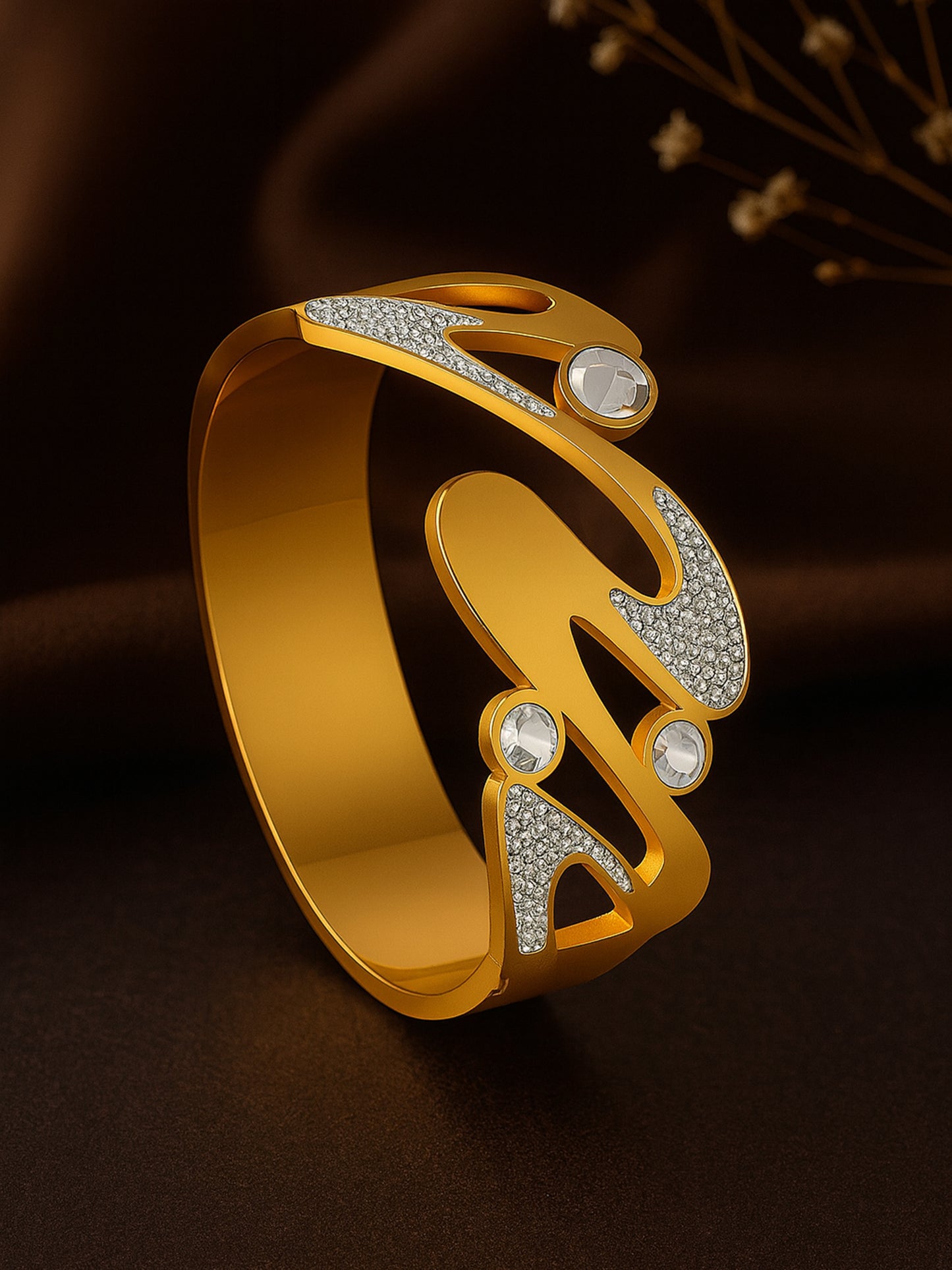 Luxury Gold Wave Crystal Statement Bracelet