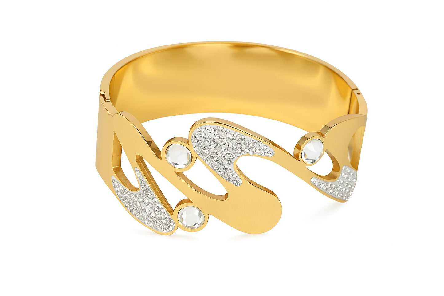 Luxury Gold Wave Crystal Statement Bracelet