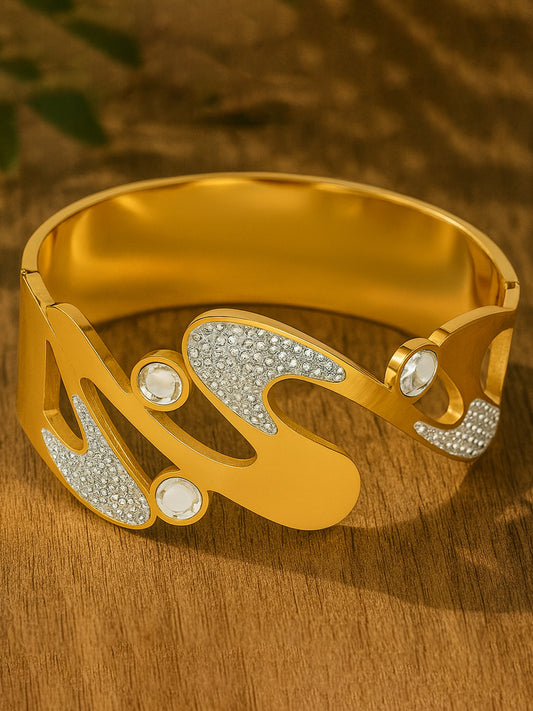 Luxury Gold Wave Crystal Statement Bracelet - Dissara