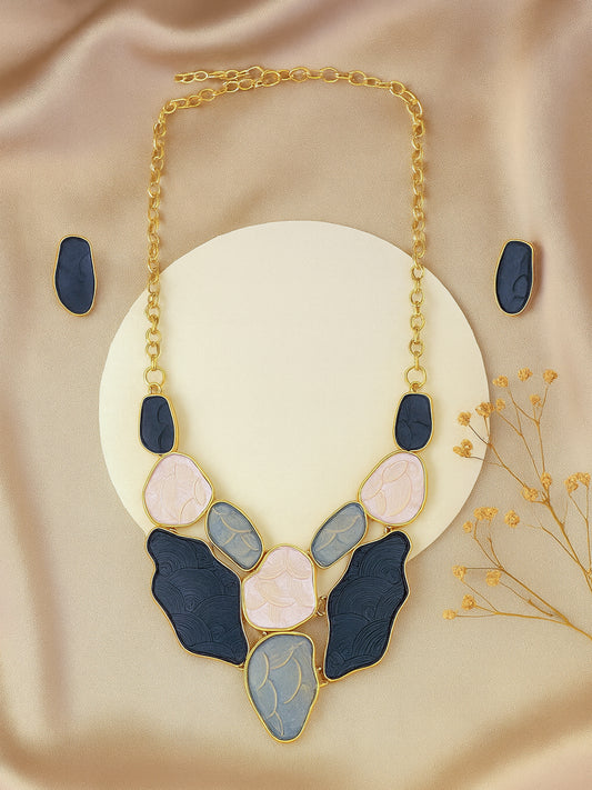 Bold necklace and earring set in black, grey, and blush tones - Dissara