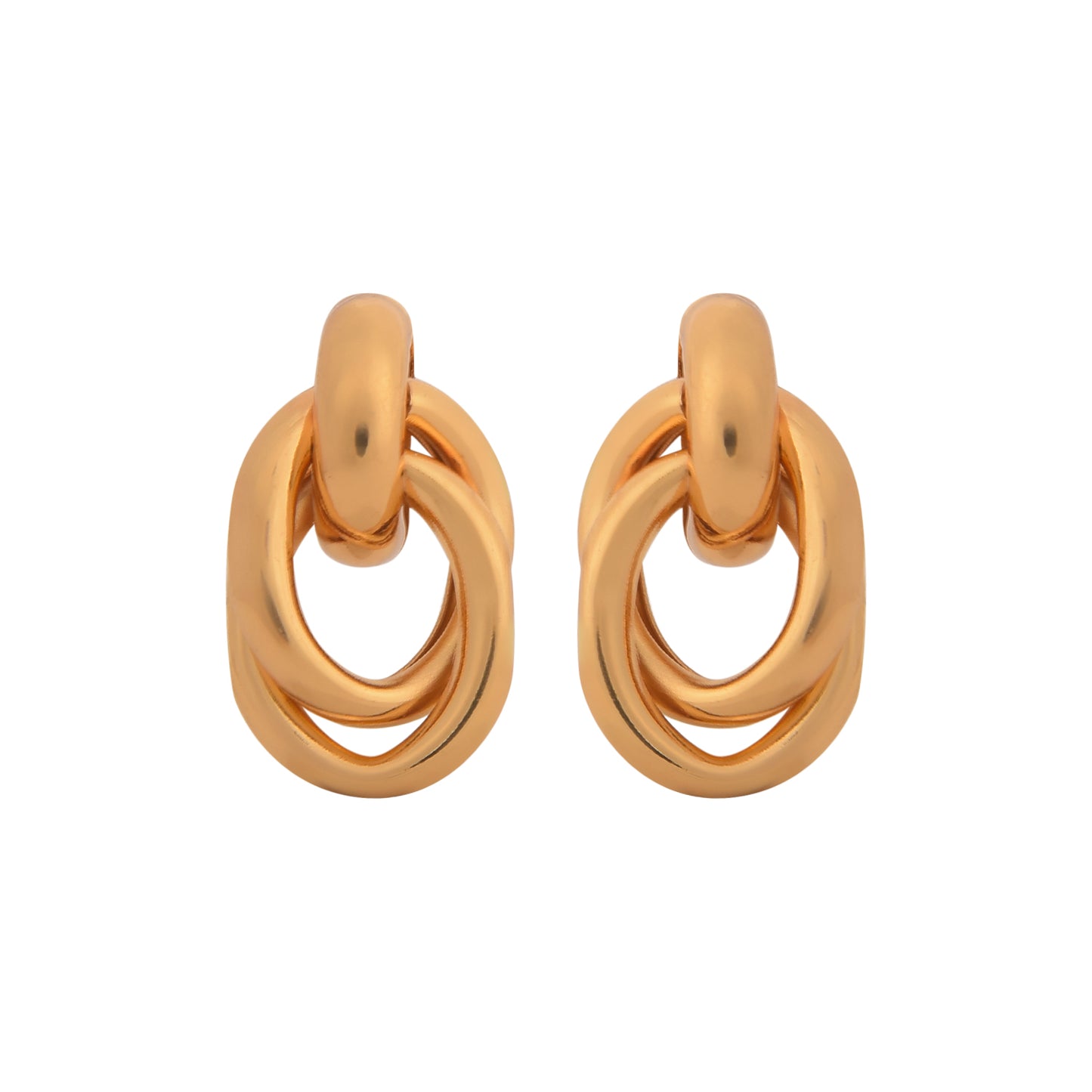 Bold Interlocking Oval Gold-Toned Stud Earrings