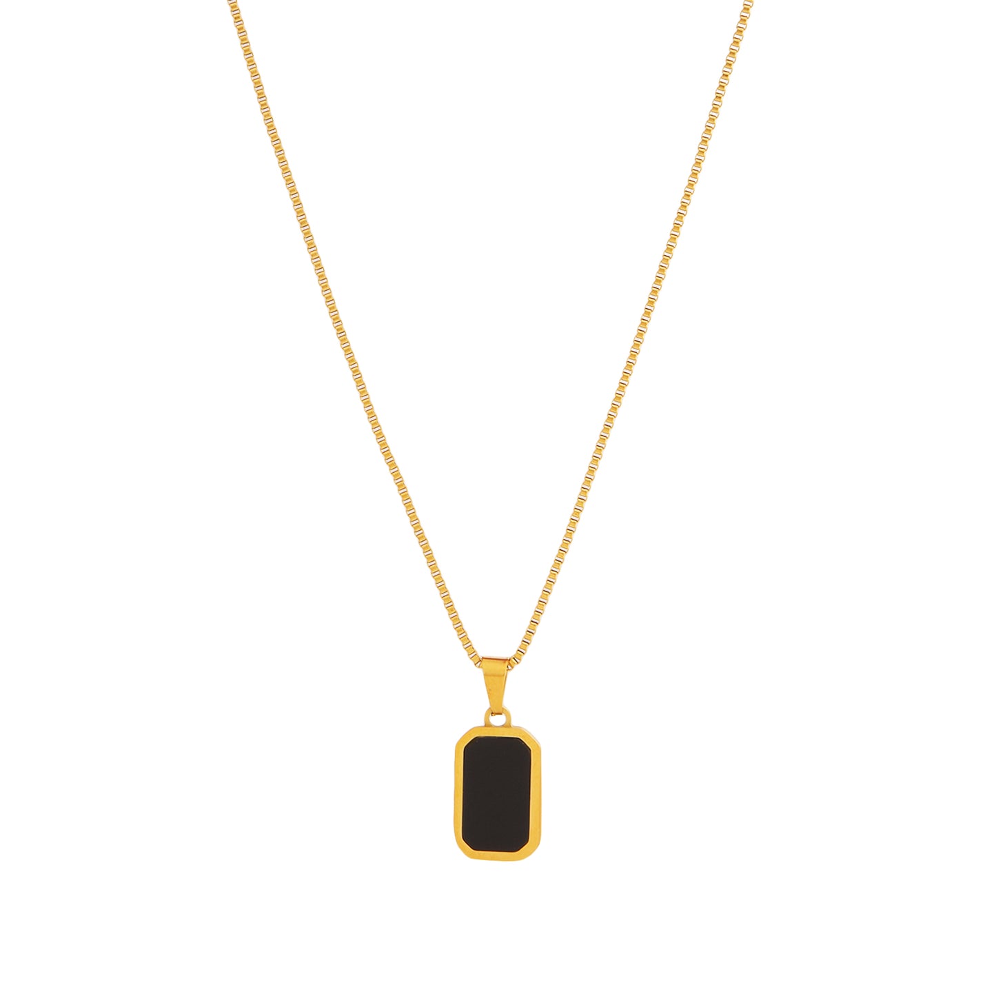 Sleek Black Pendant Necklace in Gold Finish