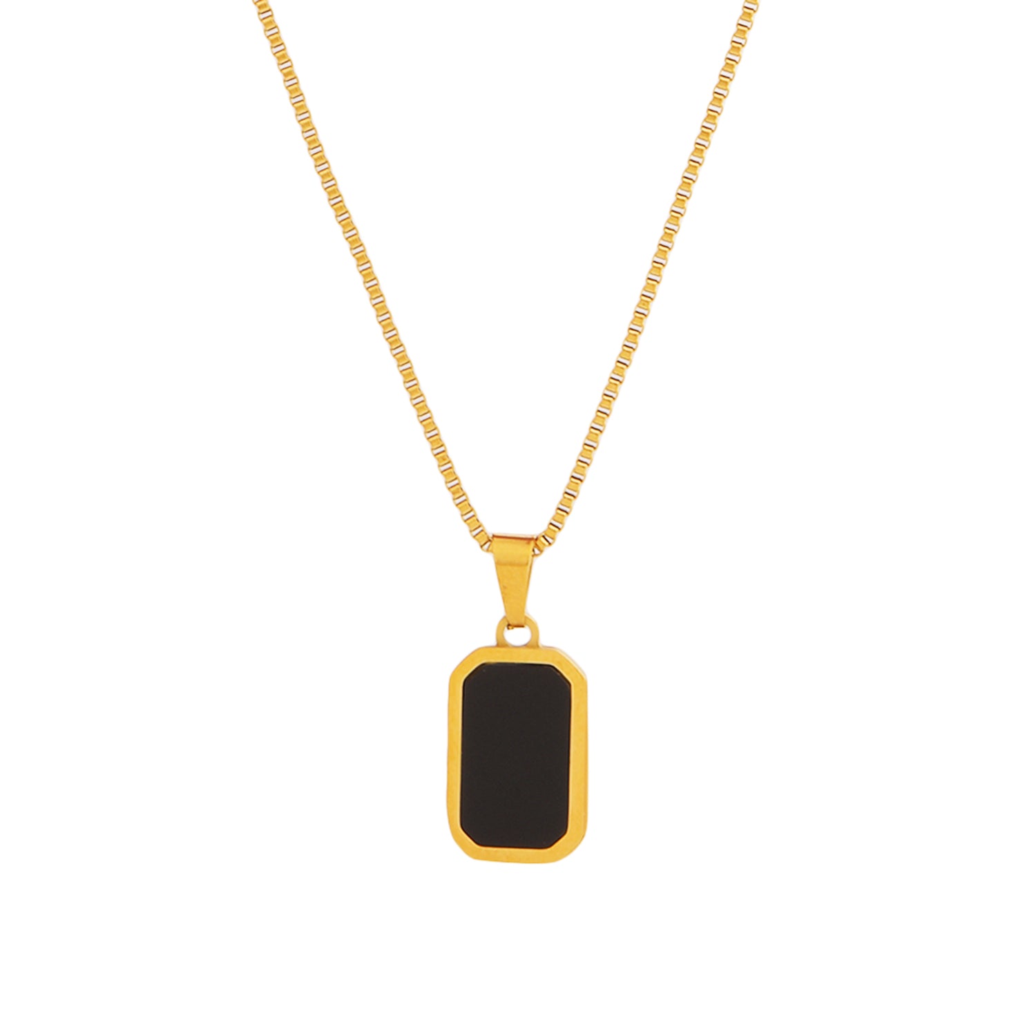 Sleek Black Pendant Necklace in Gold Finish
