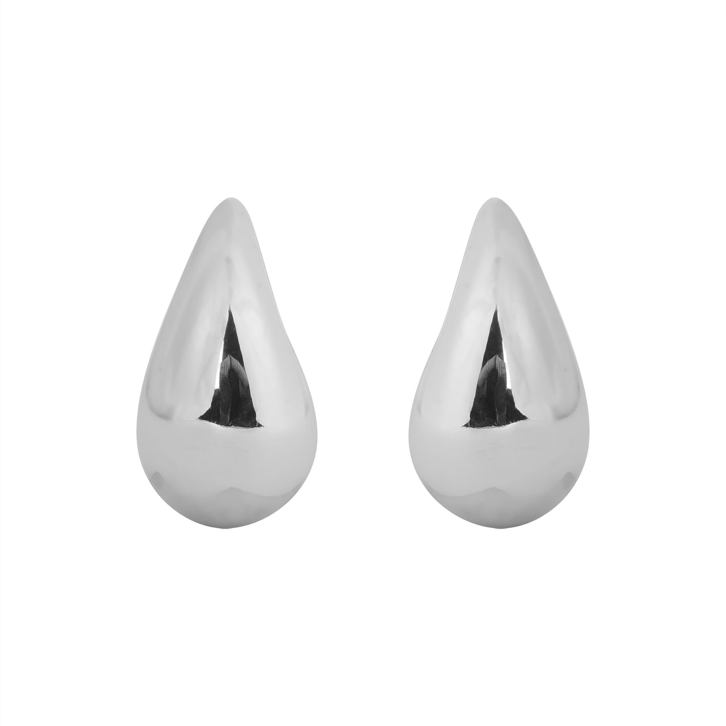 Sculpted Teardrop Stud Earrings in Silver Finish