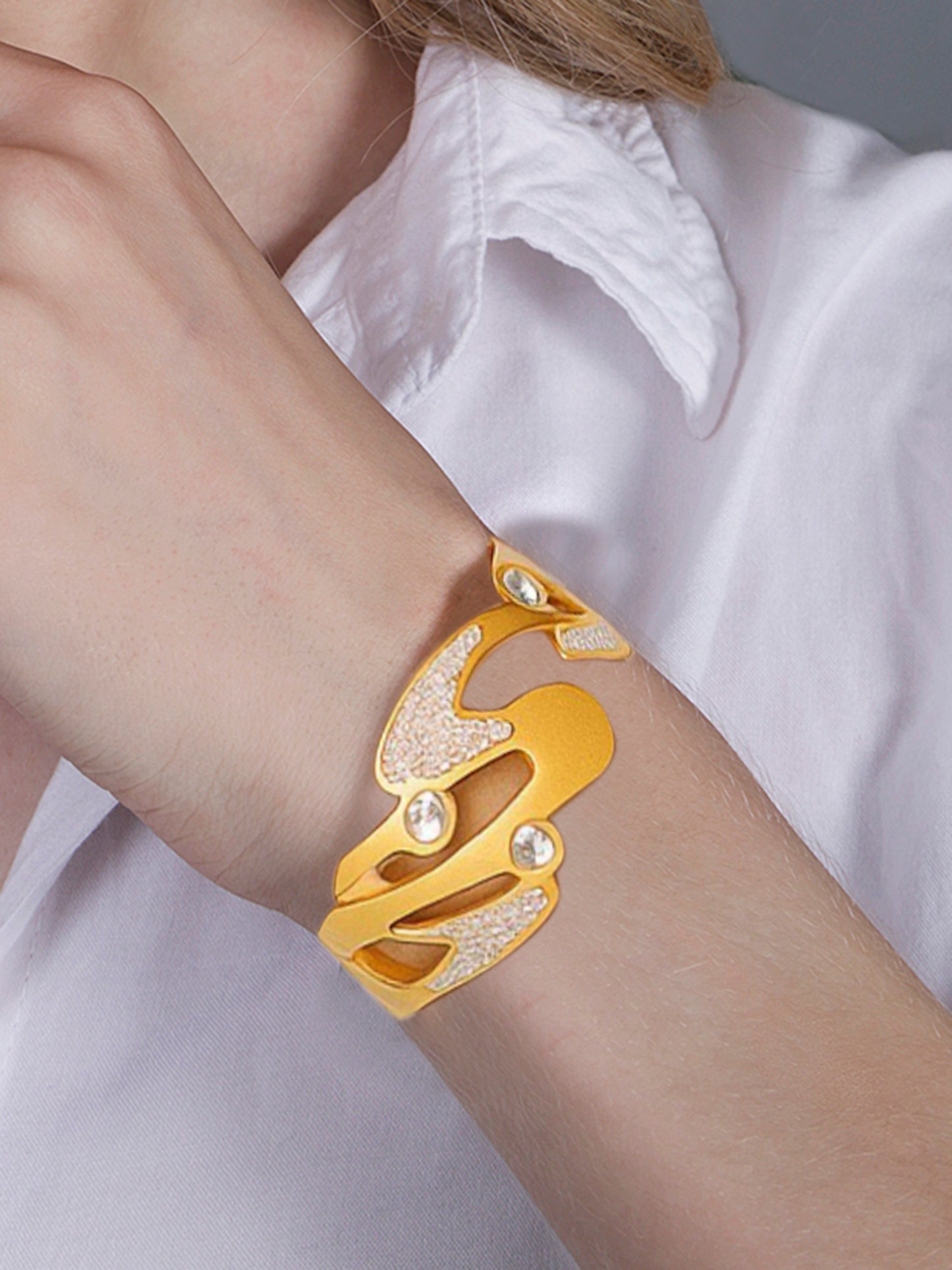 Luxury Gold Wave Crystal Statement Bracelet
