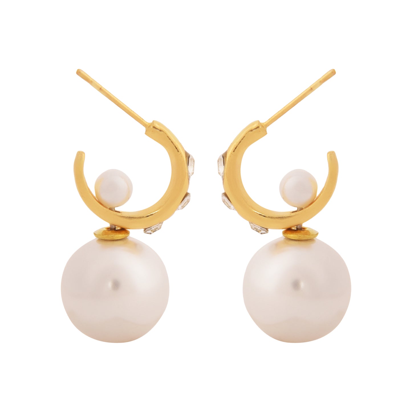 Elegant Dual Pearl Gold-Toned Drop Earrings