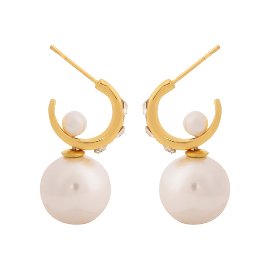 Elegant Dual Pearl Gold-Toned Drop Earrings - Dissara