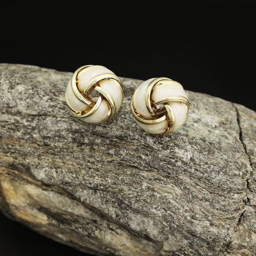 Elegant Twisted Knot Enamel & Gold-Toned Stud Earrings