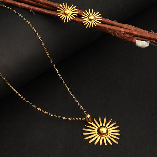Radiant Sunburst Necklace & Earring Set in Gold Finish