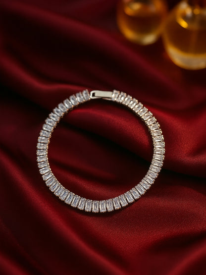 Elegant Silver Tennis Bracelet with Sparkling Stones – Free Size