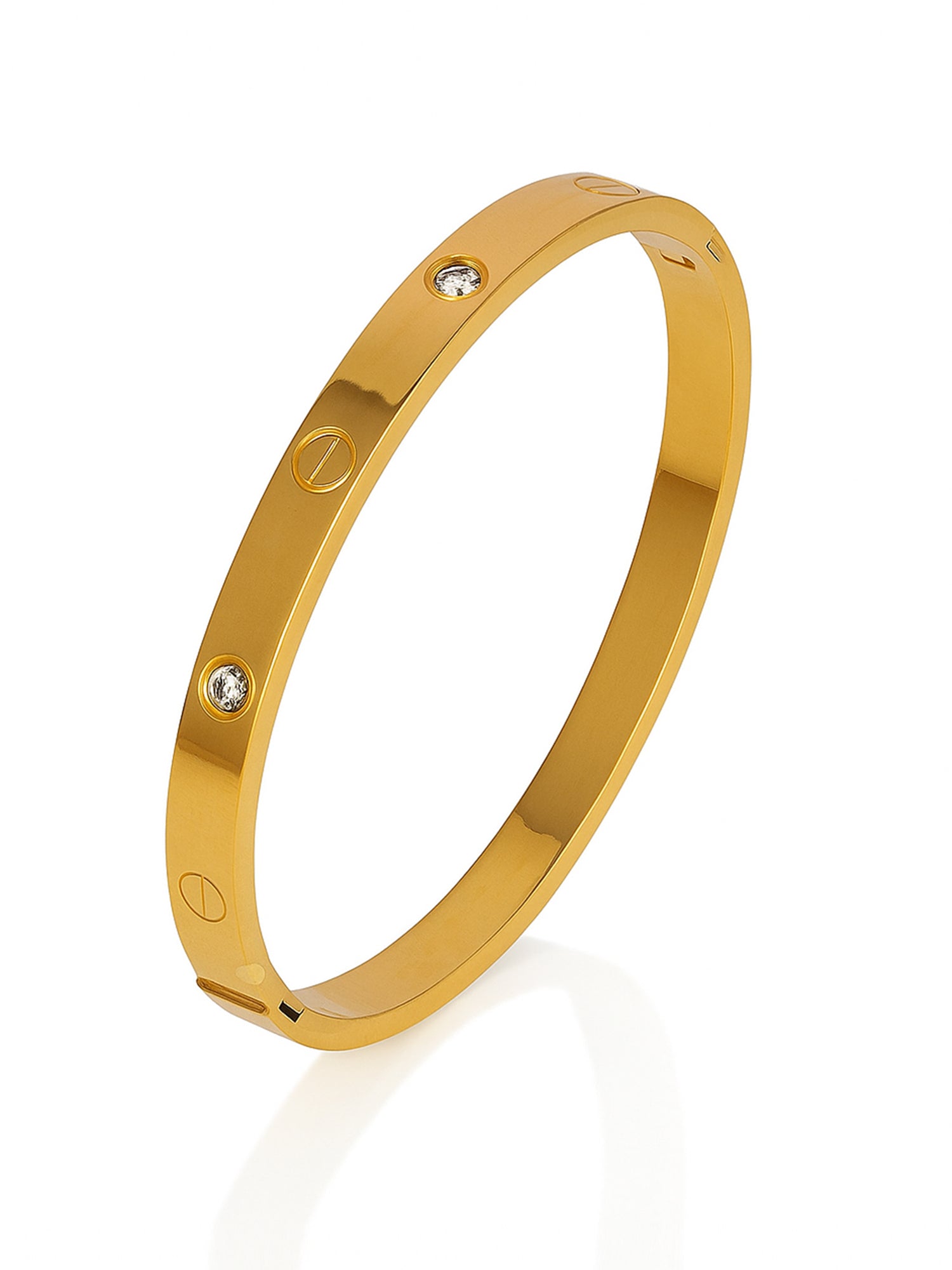 Classic Gold Love Bangle with Diamond Accents – Free Size