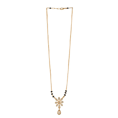 Delicate Black Bead Gold-Plated Mangalsutra with Floral Crystal Pendant
