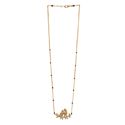 Romantic Lovebirds Gold-Plated Black Bead Mangalsutra with Crystal Accents