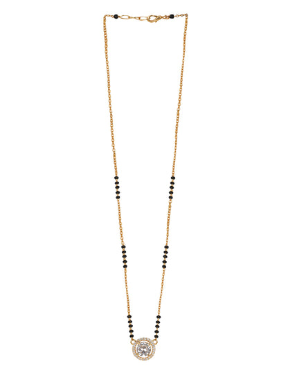 Elegant Black Bead Gold-Plated Mangalsutra with Round Crystal Pendant