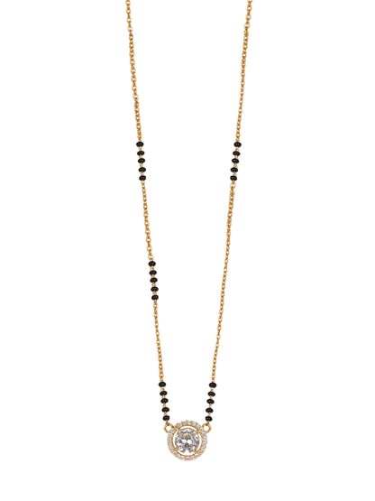 Elegant Black Bead Gold-Plated Mangalsutra with Round Crystal Pendant