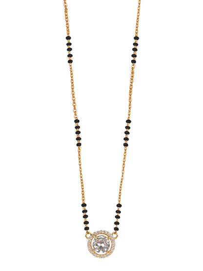 Elegant Black Bead Gold-Plated Mangalsutra with Round Crystal Pendant