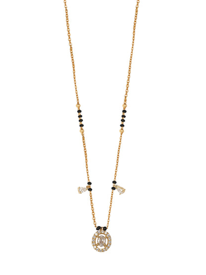 Elegant Black Bead Gold-Plated Mangalsutra Necklace with Oval Crystal Pendant