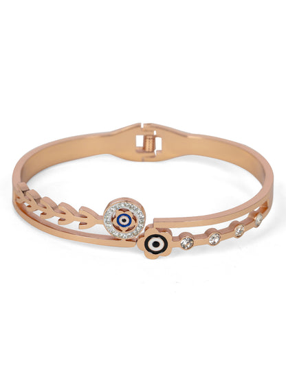 Rose Gold Evil Eye Bracelet with Crystal Accents – Free Size
