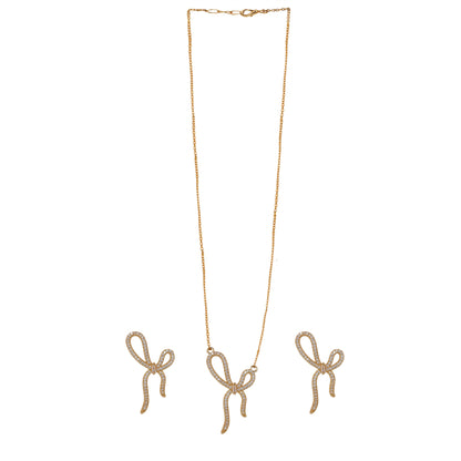 Gold-Plated Bow Pendant & Earrings Jewellery Set with Crystal Detailing