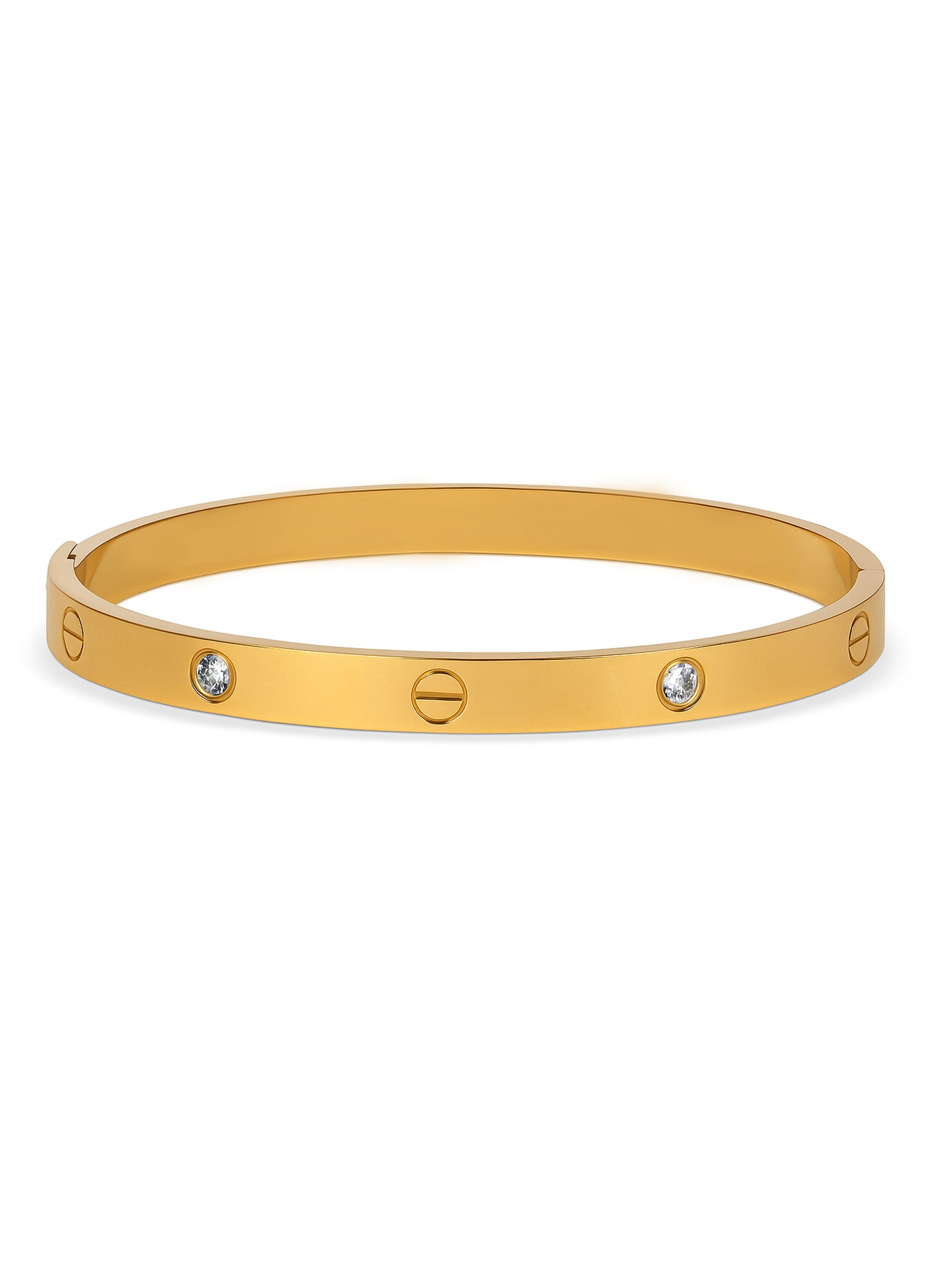 Classic Gold Love Bangle with Diamond Accents – Free Size