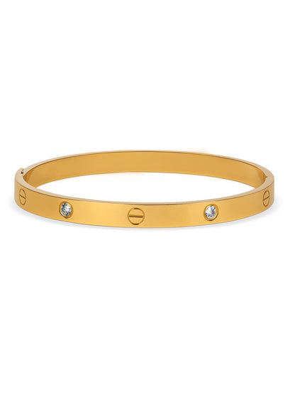 Classic Gold Love Bangle with Diamond Accents – Free Size
