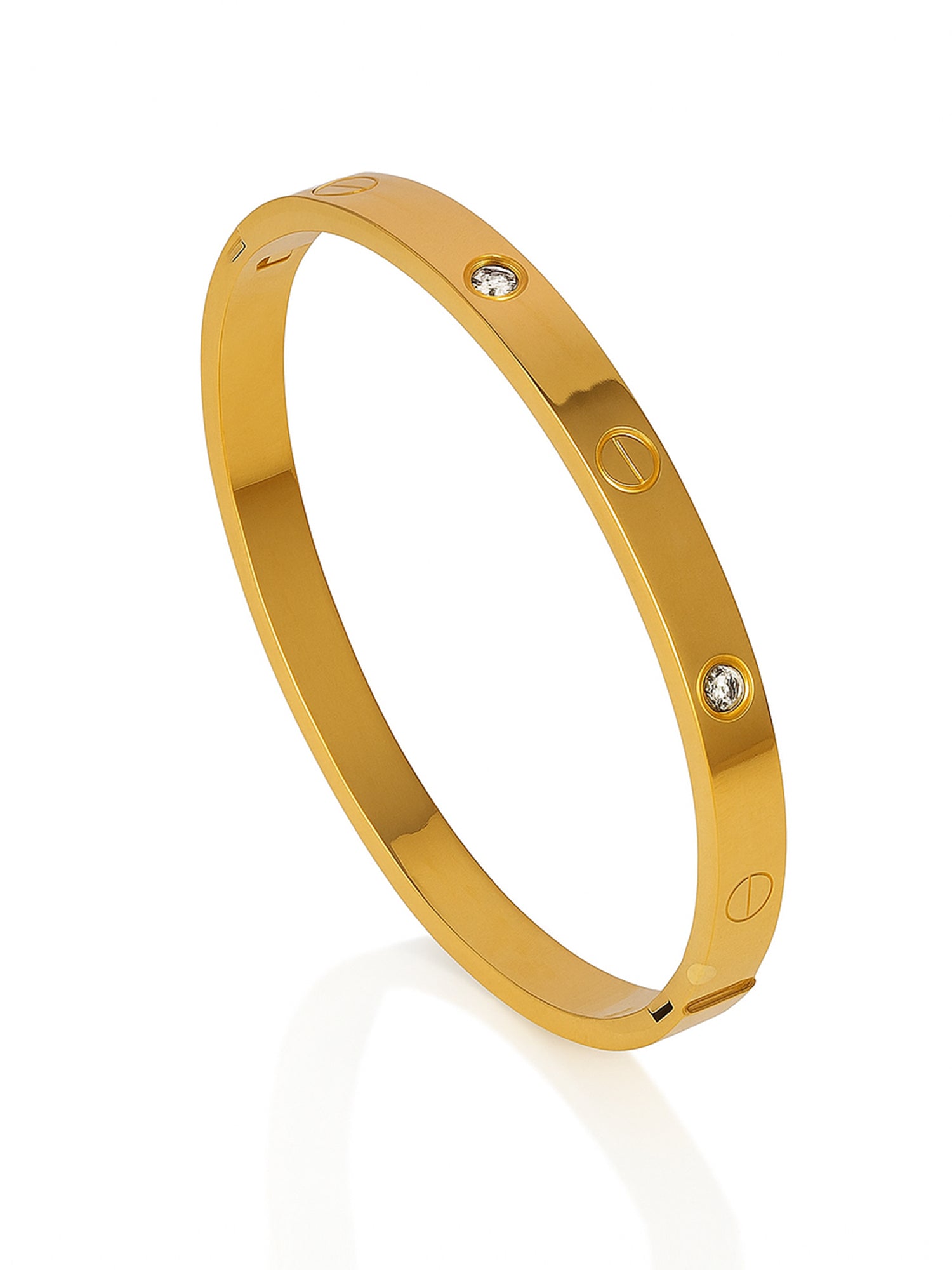 Classic Gold Love Bangle with Diamond Accents – Free Size