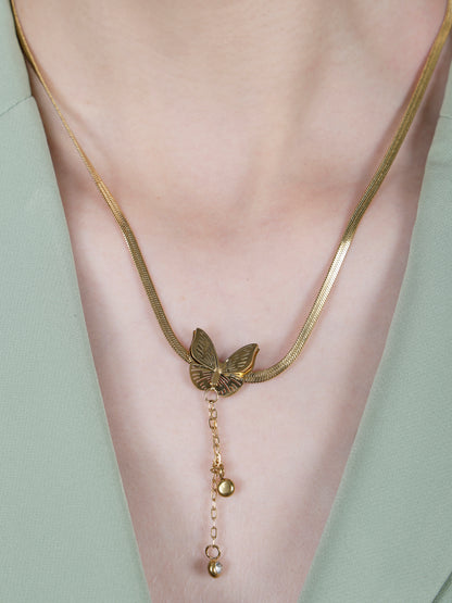 Gold-Plated Butterfly Pendant Necklace & Earrings Jewellery Set