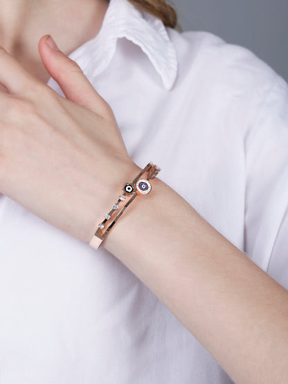 Rose Gold Evil Eye Bracelet with Crystal Accents – Free Size