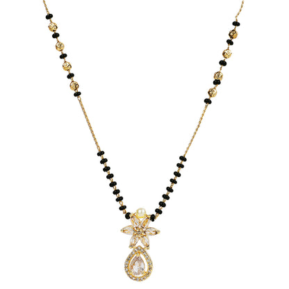 Artificial mangalsutra with black beads and gold-toned CZ pendant