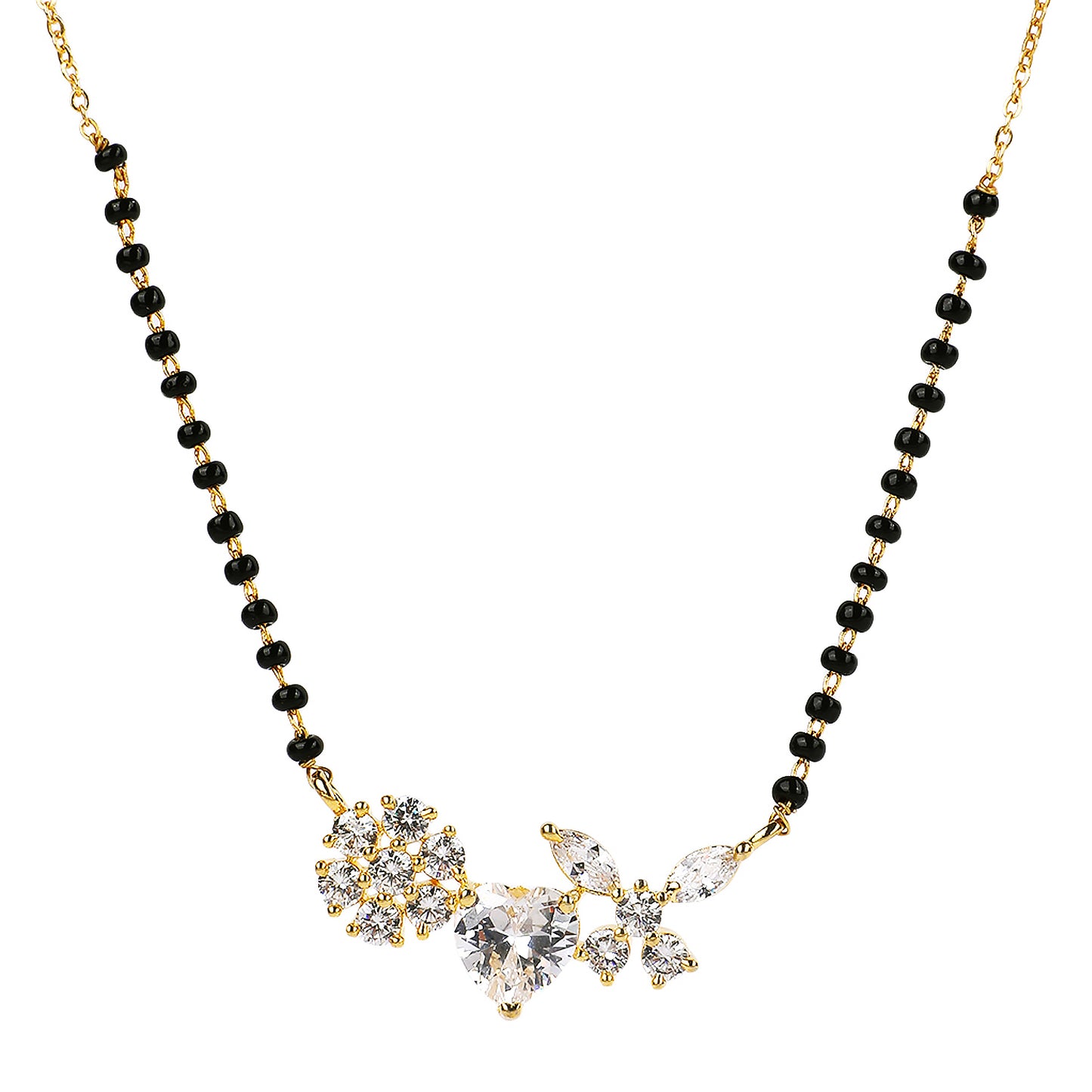 Heart floral black beads mangalsutra design