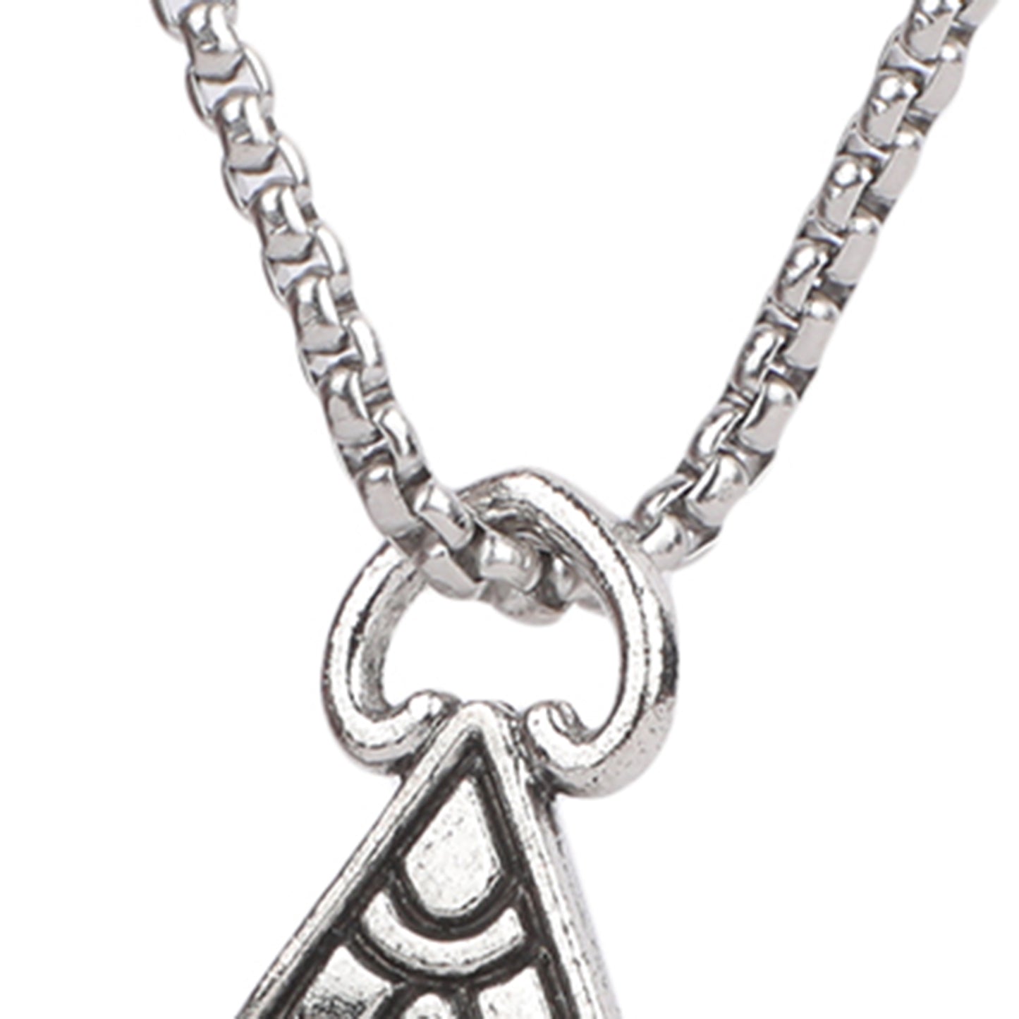 Sterling silver pendant with detailed chain in close-up view