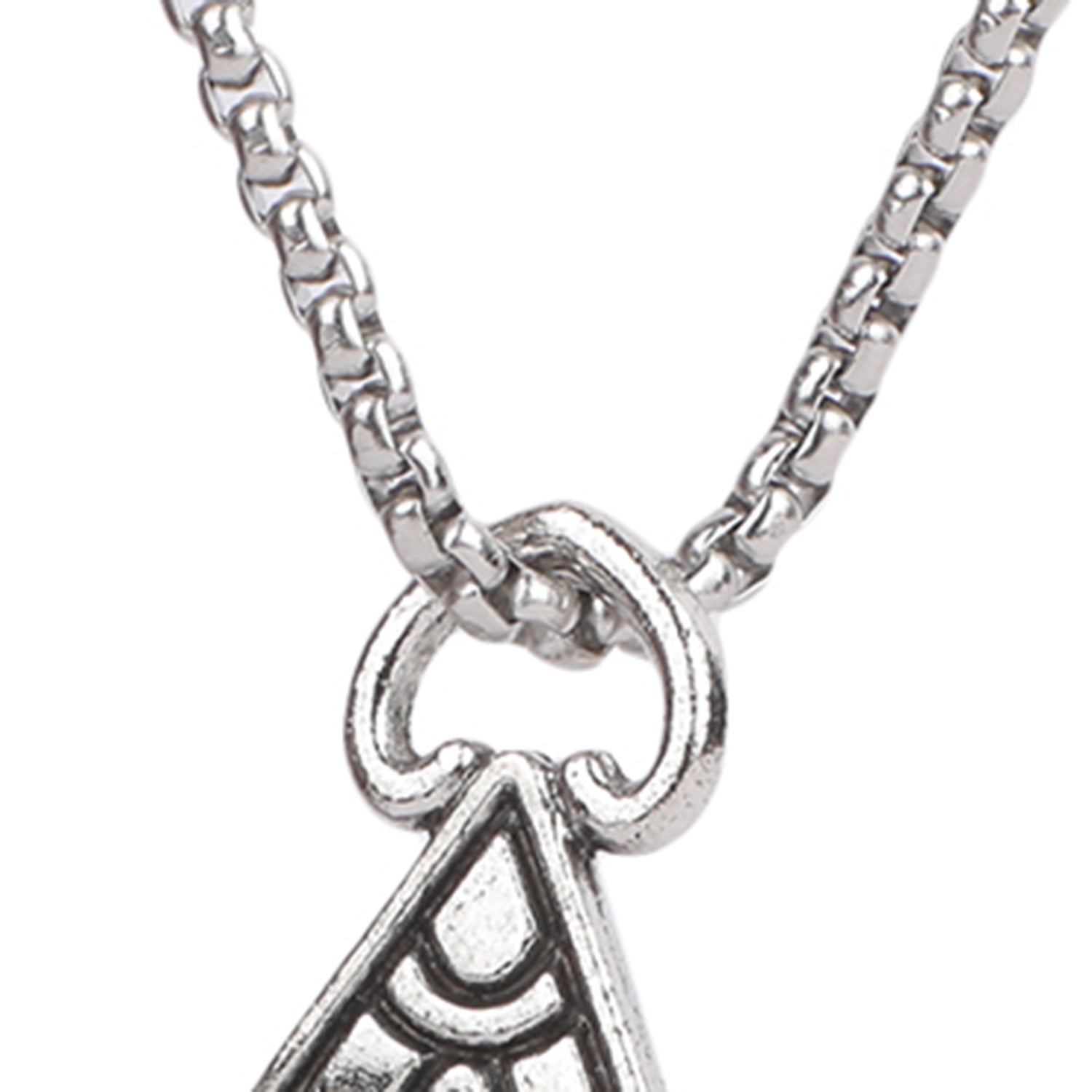 Sterling silver pendant with detailed chain in close-up view