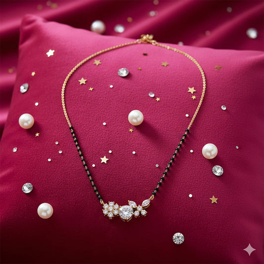 Gold mangalsutra with heart floral diamond pendant
