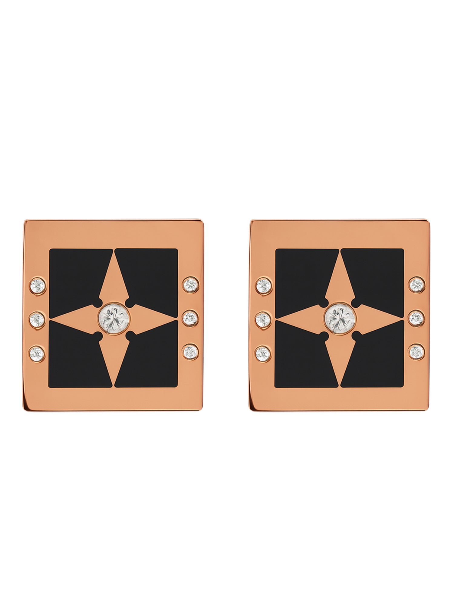Modern gold black enamel earring stud with  central star motif