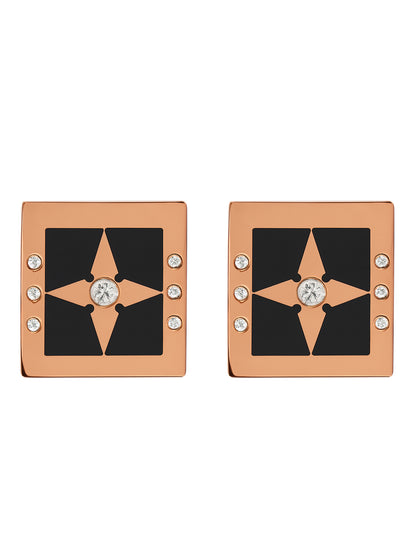 Modern gold black enamel earring stud with  central star motif