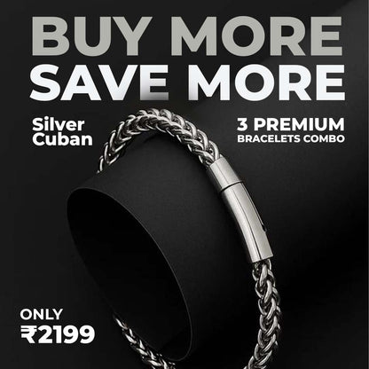 Men’s Premium Bracelet Combo – Silver Cuban, Gold Chain & Linear Bracelet (Pack of 3)