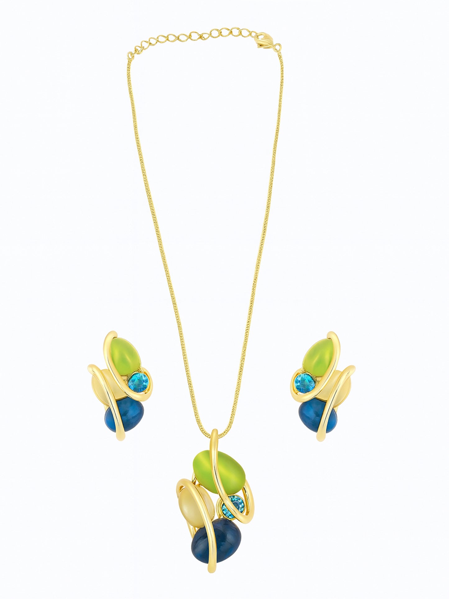 Gold long necklace designs showcasing modern pendant and stud earrings