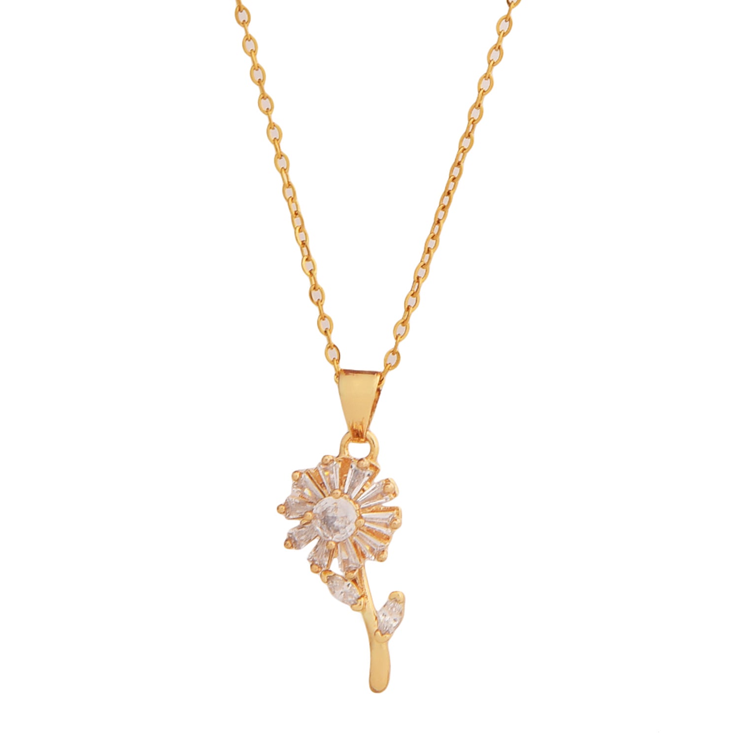 Minimal gold long necklace with elegant floral pendant design