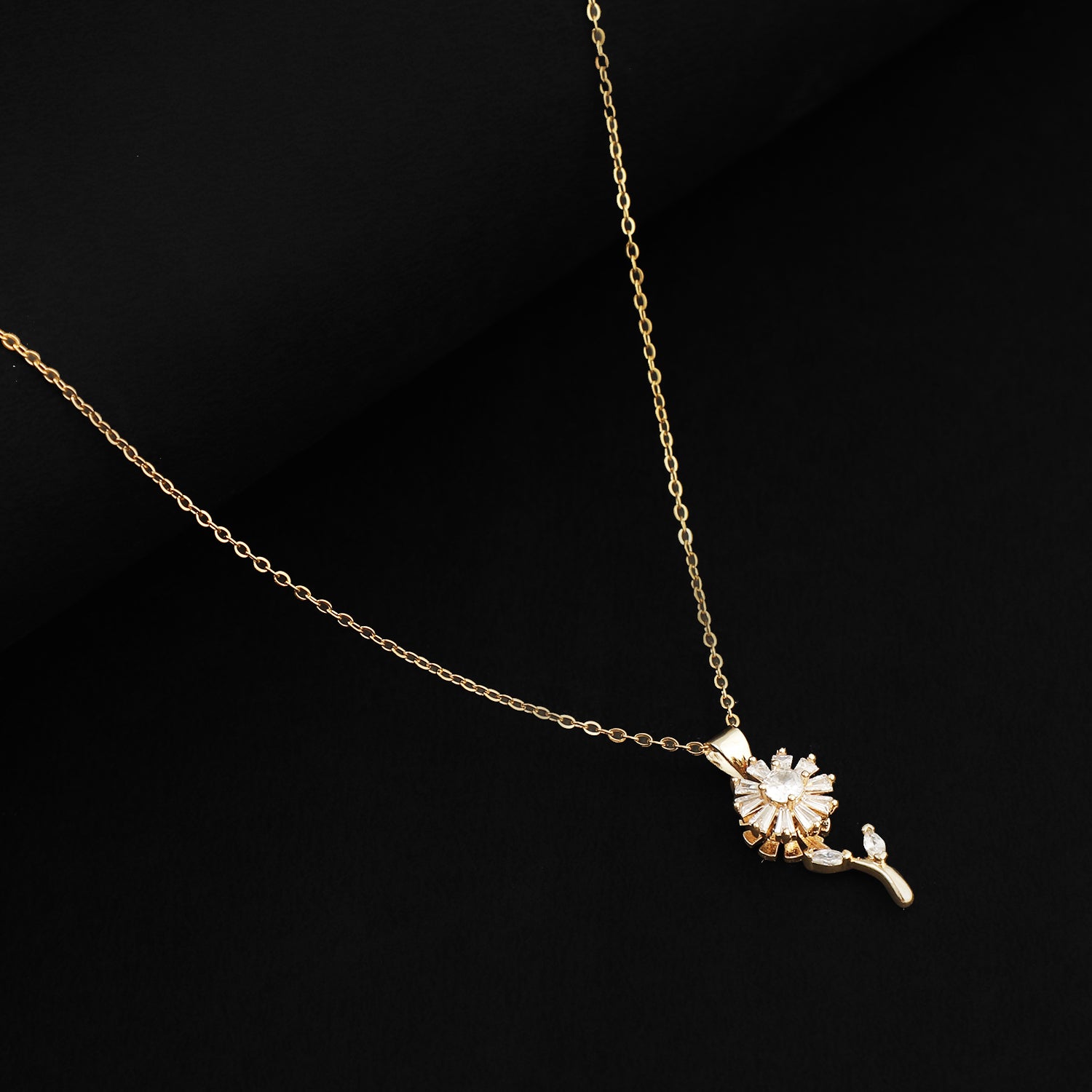 Minimal gold chain with stone-studded floral pendant for women