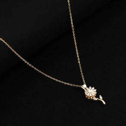 Minimal gold chain with stone-studded floral pendant for women