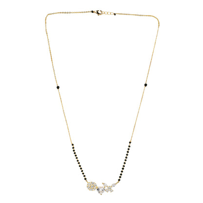 Gold mangalsutra chain with heart floral diamond pendant on a white background