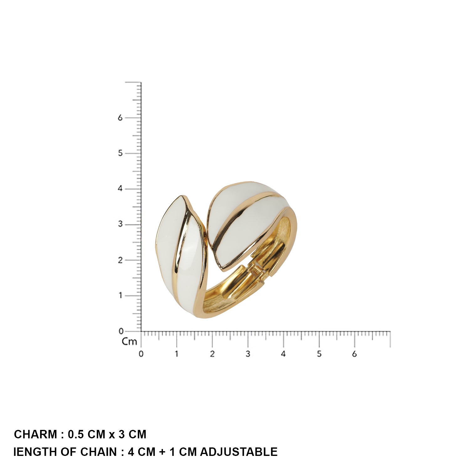 gold bracelet for women showing dimensions and sizing on a centimeter scale.